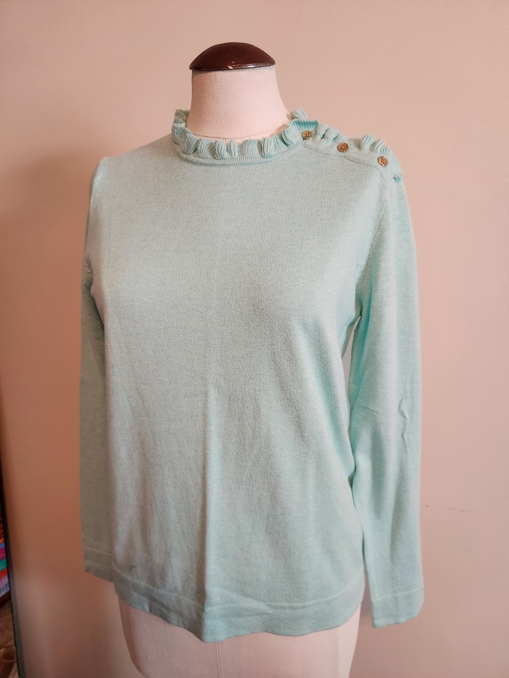 J. Crew Mint Crewneck Sweater with Shoulder Buttons